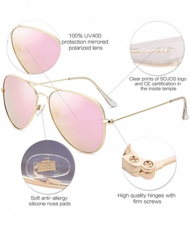 Aviator Classic Aviator Polarized Sunglasses Mirrored UV400 Lens SJ1054 - C3 Gold Frame/Pink Mirrored Lens - CR17YCXY276 $30.37