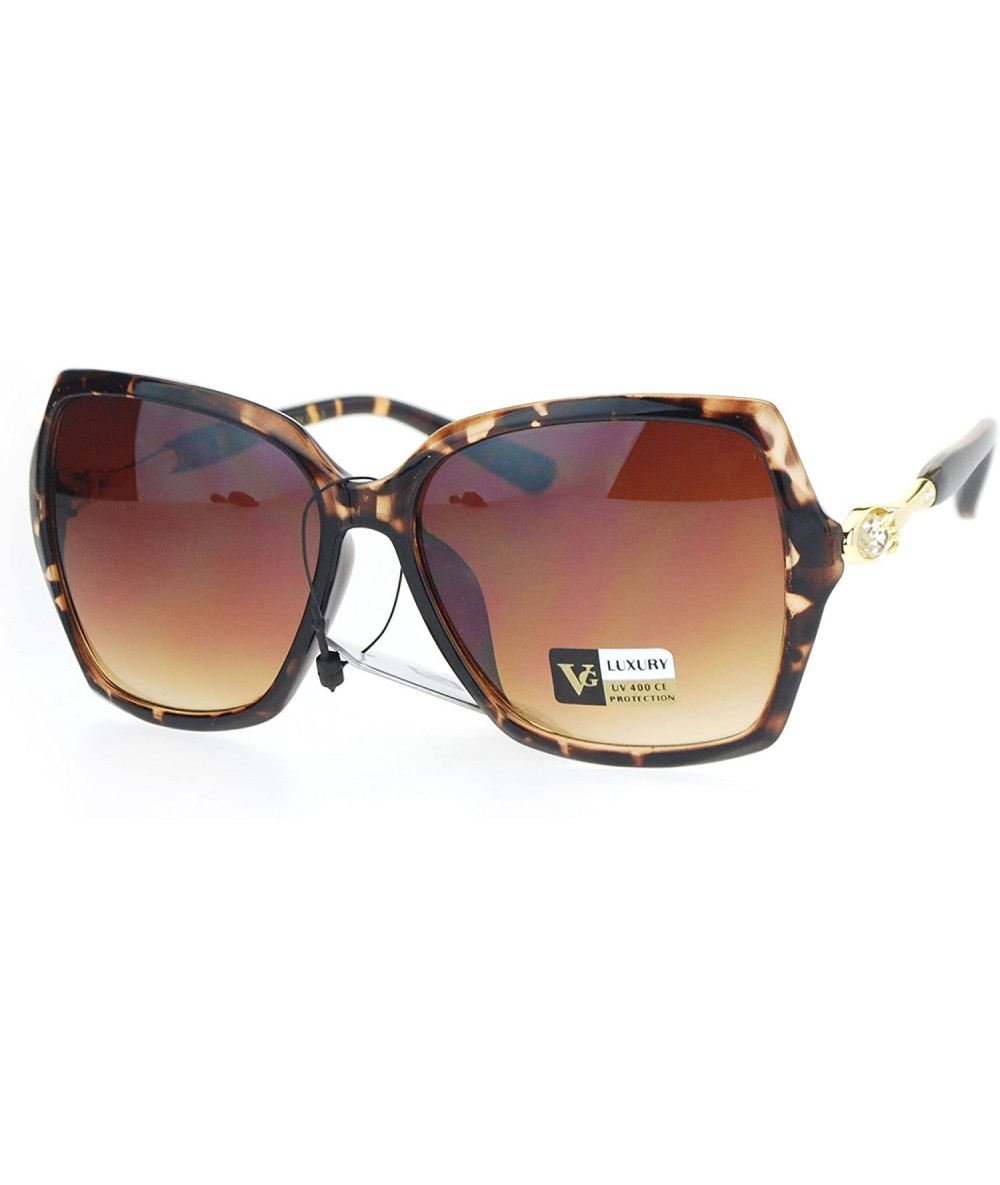 Square Womens Designer Fashion Sunglasses Square Frame Rhinestone Decor UV 400 - Tortoise - CS186OWLM32 $14.22