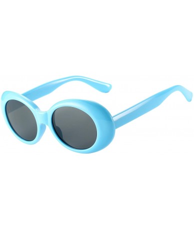 Round Clout Goggles Retro Oval Kurt Cobain Sunglasses Mod Thick Frame - Blue - CQ18KW8RQUI $18.97