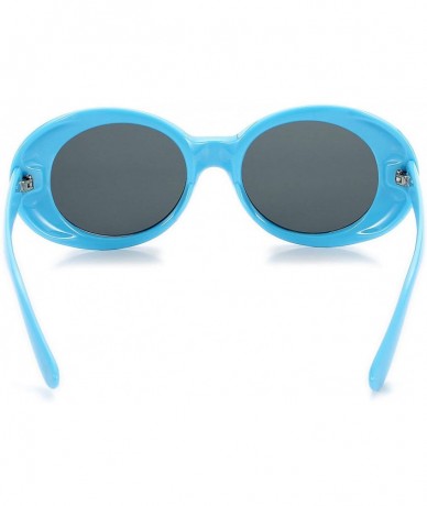 Round Clout Goggles Retro Oval Kurt Cobain Sunglasses Mod Thick Frame - Blue - CQ18KW8RQUI $8.77