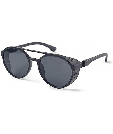 Goggle Steampunk Black Frame Side Shield Round Sunglasses Blue Reflective Lens Unisex Driving Glasses - Black - CK18MCN3NXS $...