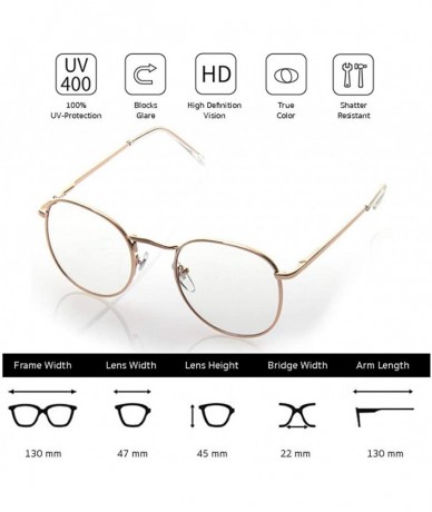 Round Classic Metal Round Unisex Blue Light Blocking Anti Glare Clear Glasses with UV400 Lenses - Gold Frame Clear Lens - CP1...