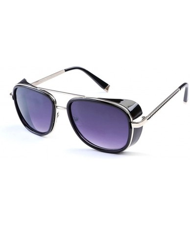 Square Iron Man Sunglasses Mens Womens Retro Square Metal Frame Sunglasses - C7 - CH18E6ZX7RW $15.21