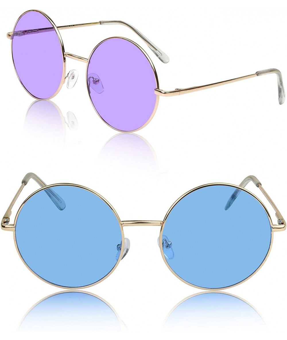 Oval Big Round Sunglasses Retro Circle Tinted Lens Glasses UV400 Protection - 2 Pack Blue/Purple - CE18O58OECW $18.32