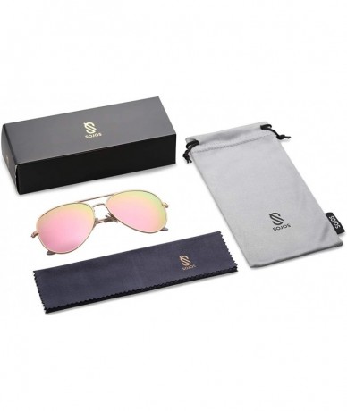 Aviator Classic Aviator Polarized Sunglasses Mirrored UV400 Lens SJ1054 - C3 Gold Frame/Pink Mirrored Lens - CR17YCXY276 $30.37