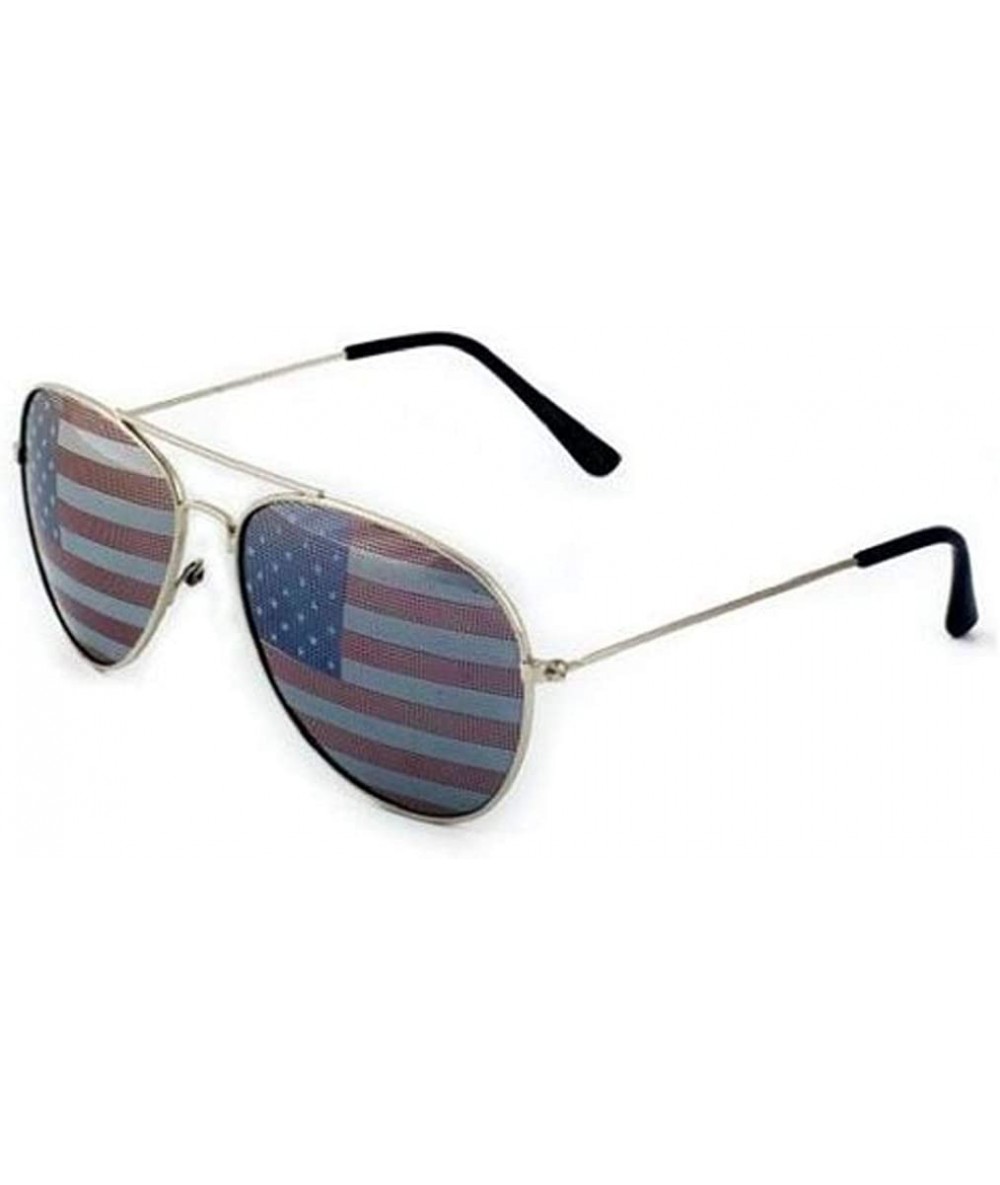 Aviator 1 Pcs US Flag Aviator Sunglasses Patriotic United States Stars Stripes - Choose Color - Silver - C218MH3S650 $12.64