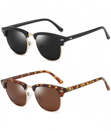 Square Mens Sunglasses Polarized Retro Classic Semi Rimless Sun Glasses for Women Vintage UV400 Protection With Case - CE18T0...