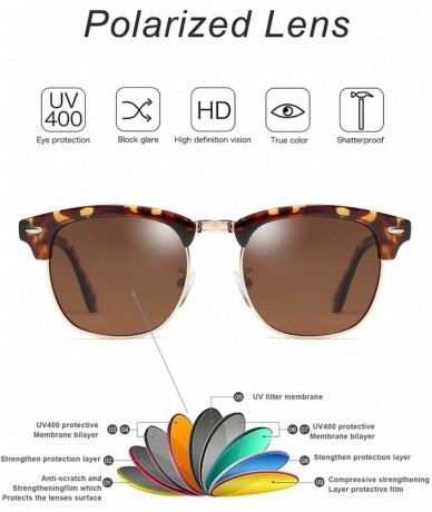 Square Mens Sunglasses Polarized Retro Classic Semi Rimless Sun Glasses for Women Vintage UV400 Protection With Case - CE18T0...
