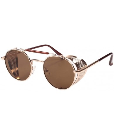 Goggle Retro Round Polarized Steampunk Sunglasses Side Shield Goggles - ADVANCED POLARIZED - Gold Tea - CZ198DZC5Z2 $30.20