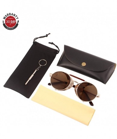 Goggle Retro Round Polarized Steampunk Sunglasses Side Shield Goggles - ADVANCED POLARIZED - Gold Tea - CZ198DZC5Z2 $11.59