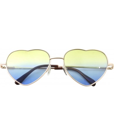 Oversized Heart Sunglasses Thin Metal Frame Lovely Heart Shaped Style for Women - Gold Frame - Yellow/Blue Lens - CI18UE0Q6WA...