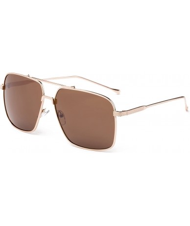 Aviator "Bioka" Modern Geometric Style Fashion Sunglasses - Gold/Dark Brown - CG12MCS6UPN $13.24