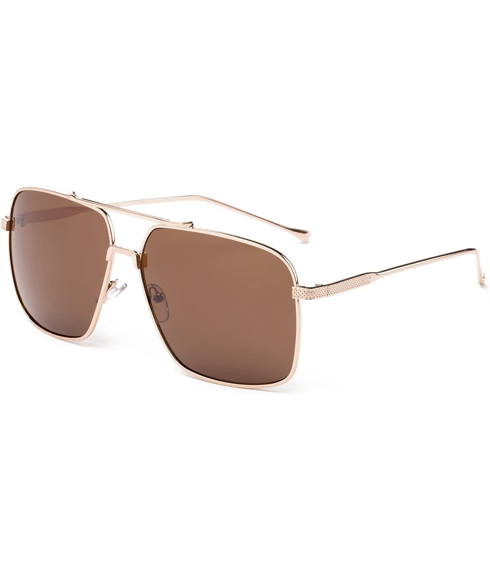 Aviator "Bioka" Modern Geometric Style Fashion Sunglasses - Gold/Dark Brown - CG12MCS6UPN $13.24