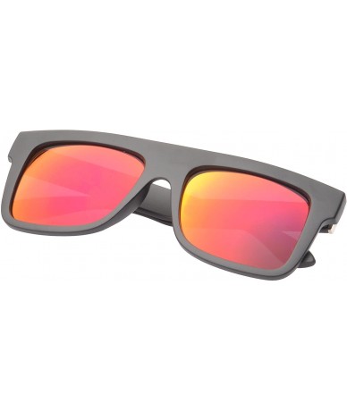 Square Flat Top Retro Square Sunglasses Sporty Reflective Lens UV400 - Red - CA11NUXSX2D $19.50