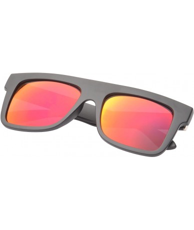 Square Flat Top Retro Square Sunglasses Sporty Reflective Lens UV400 - Red - CA11NUXSX2D $10.60