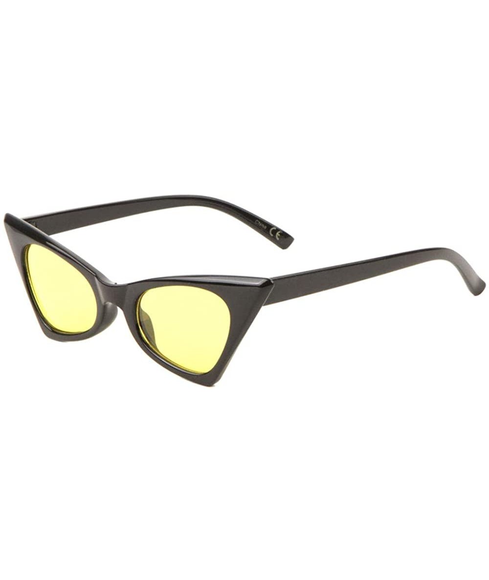 Cat Eye Black Retro Diagonal Top Sharp Cat Eye Color Lens Sunglasses - Yellow - CS198E9HLNR $11.81