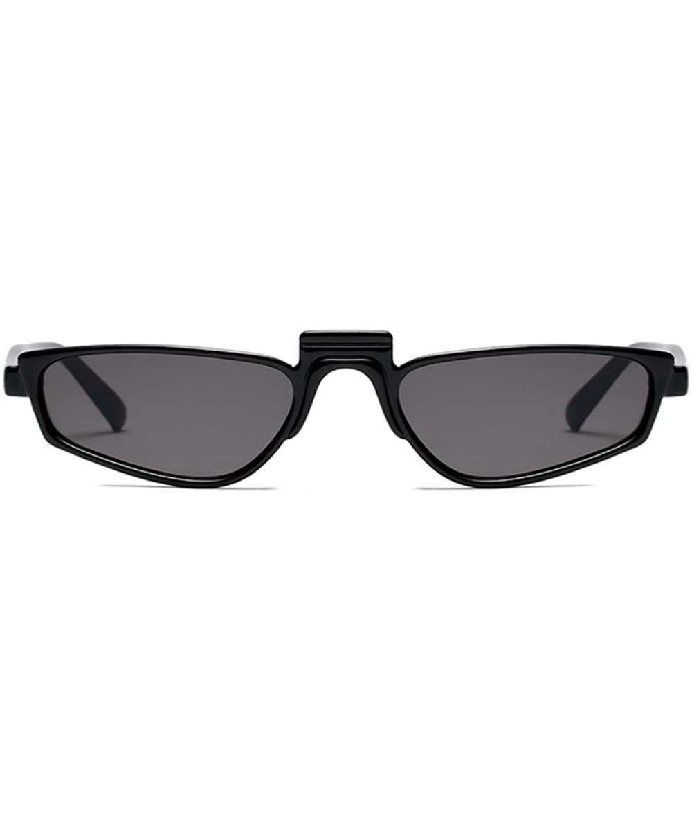 Goggle Super Skinny Narrow Geometric Small Sunglasses for Women Men Plastic Slim Frame - Black - C318ED478DU $10.33