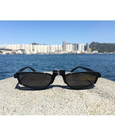 Goggle Super Skinny Narrow Geometric Small Sunglasses for Women Men Plastic Slim Frame - Black - C318ED478DU $24.39