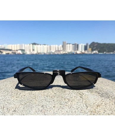 Goggle Super Skinny Narrow Geometric Small Sunglasses for Women Men Plastic Slim Frame - Black - C318ED478DU $10.33