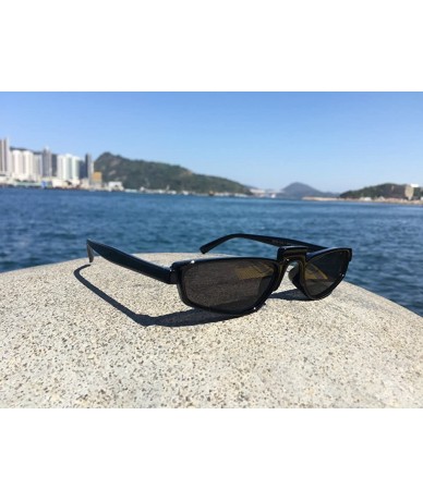 Goggle Super Skinny Narrow Geometric Small Sunglasses for Women Men Plastic Slim Frame - Black - C318ED478DU $10.33