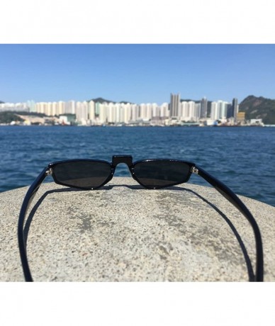 Goggle Super Skinny Narrow Geometric Small Sunglasses for Women Men Plastic Slim Frame - Black - C318ED478DU $24.39