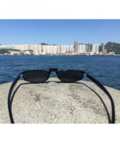 Goggle Super Skinny Narrow Geometric Small Sunglasses for Women Men Plastic Slim Frame - Black - C318ED478DU $10.33