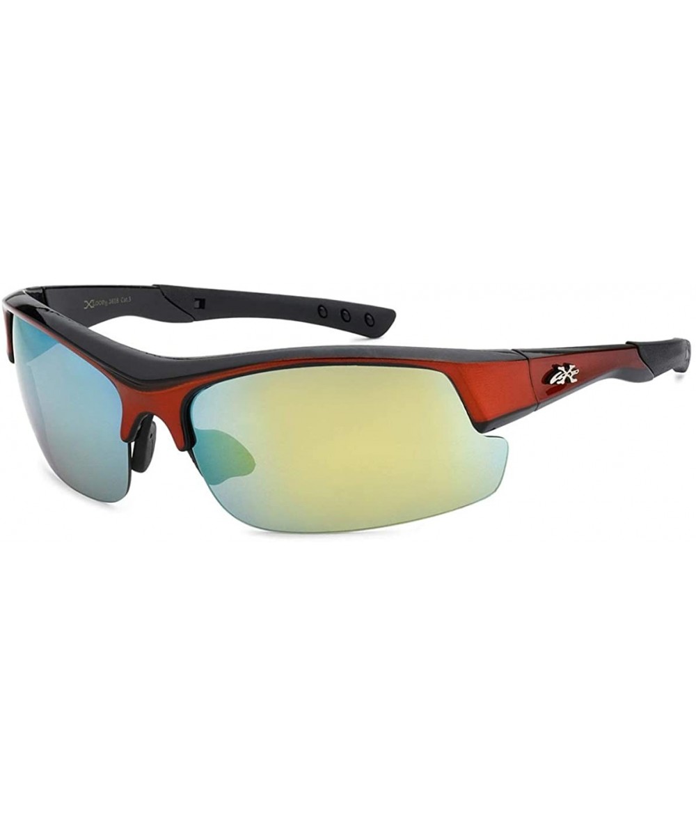 Wrap Men's Half Frame Sports Wrap Sunglasses - Orange / Blue Yellow Lens - CW18IHLOGON $10.98
