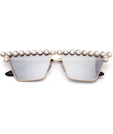 Cat Eye Cateye Rhinestone Sunglasses for Women Fashion Sparkling Crystal Sunglasses - Square Silver - C018WQGDLW7 $7.95
