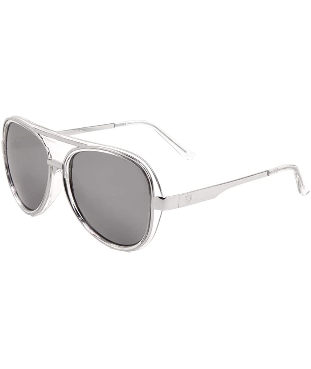 Aviator Color Mirror Double Thick Plastic Metal Rim Round Aviator Sunglasses - Grey Clear - C7190OEYAGI $30.40