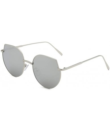 Oversized Women Cat Eye Sunglasses Metal Oversized Sun Glasses Eyewear Trend UV400 - Silver Silver - CE19032EKG9 $10.81