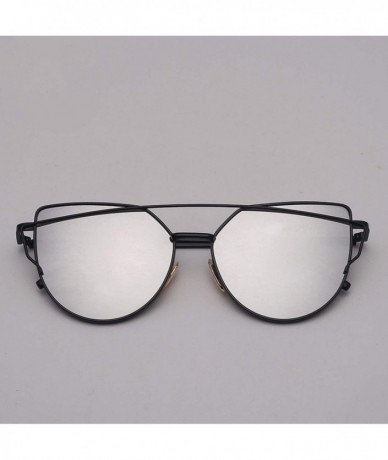 Cat Eye 2018 Brand Designer Cat Eye Sunglasses Women Vintage Metal Reflective Glasses Mirror Retro Oculos De Sol Gafas - CD19...