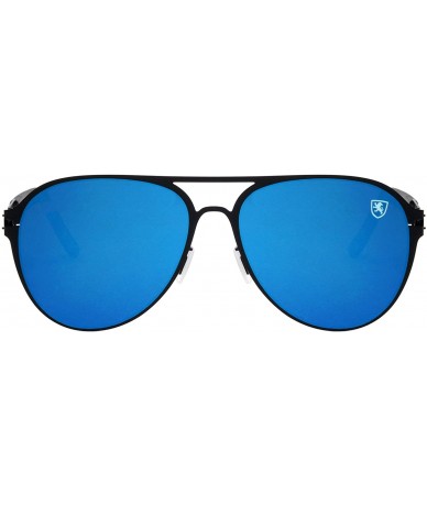 Aviator Drifter Flat Thin Frame Round Aviator Sunglasses - Blue Black - C1199LX4GN6 $32.00