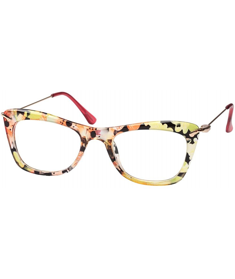 Cat Eye Womens Fashion Designer Cat Eye Eyeglasses Frames with Metal Arms - Green Floral - CE12H11BT61 $11.47