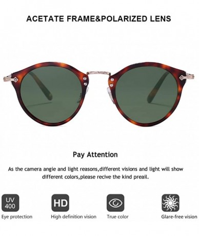 Oval Retro Elegant Acetate Polarized Round Sunglasses With Rivet Demi Frame Thin Temple For Women Ladies - CT192HTU6XG $26.22