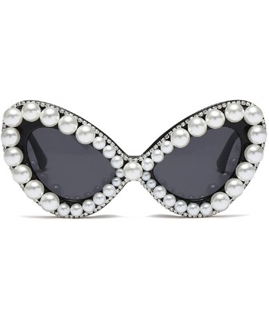 Cat Eye Rhinestone Fashion Sunglasses Designer Pearl Black Gray - C8197O4EM4D $29.26