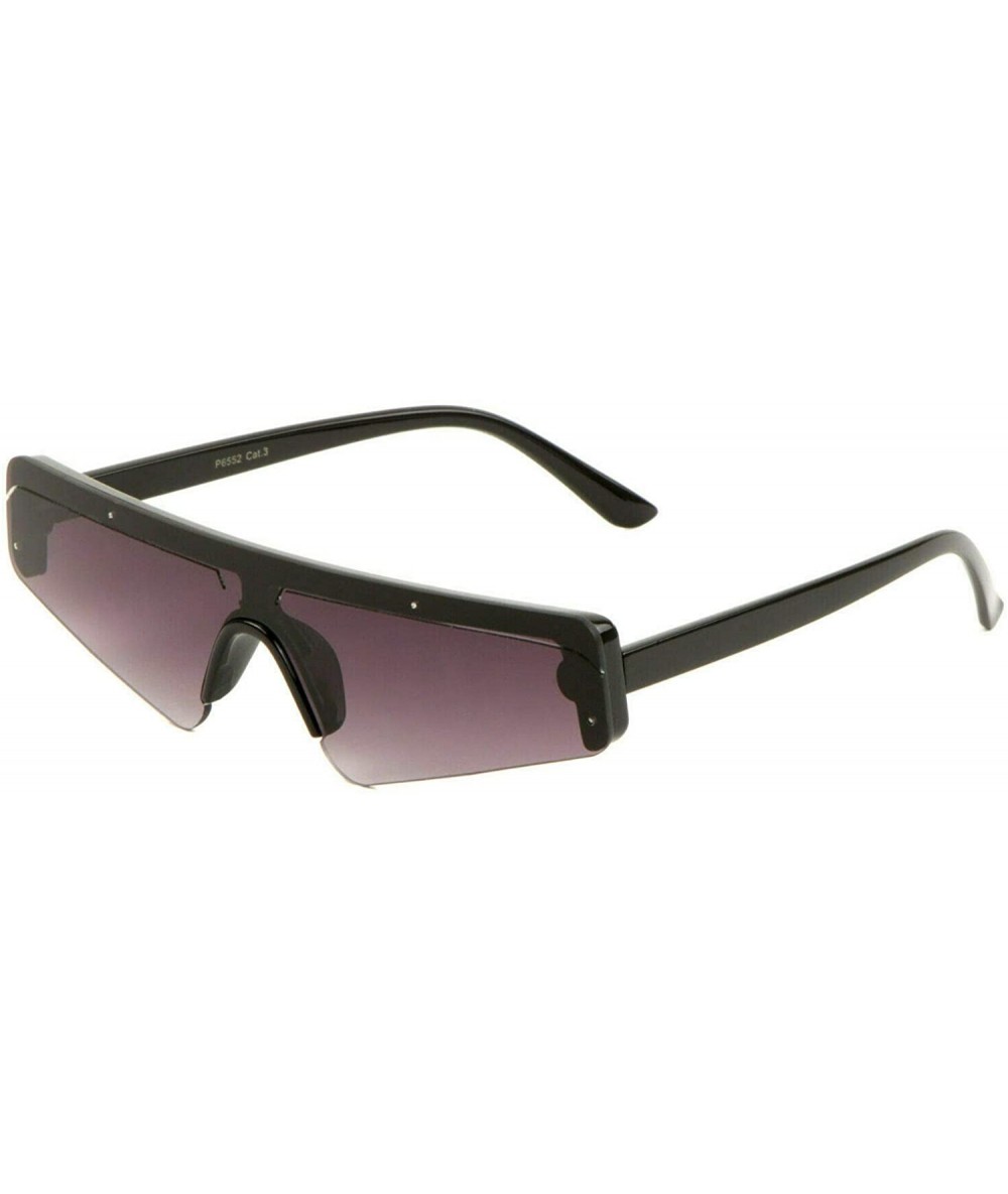Shield Slim Skinny Semi Rimless Futuristic Shield Wrap Sunglasses - Black Frame - CJ18WHC95Q5 $13.81