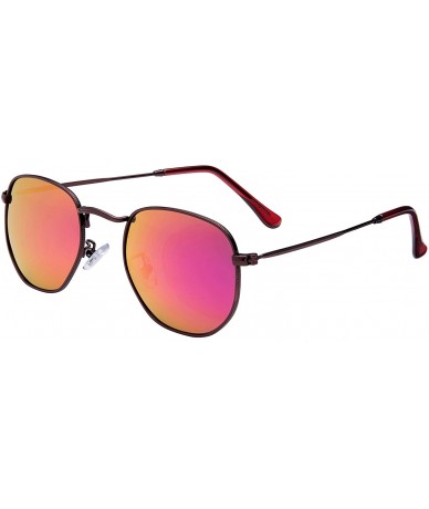 Round Medium Unisex Polygon Polarized Sunglasses - Burgundy Frame With Pink Mirror Lens - C3196HL3HS2 $6.78