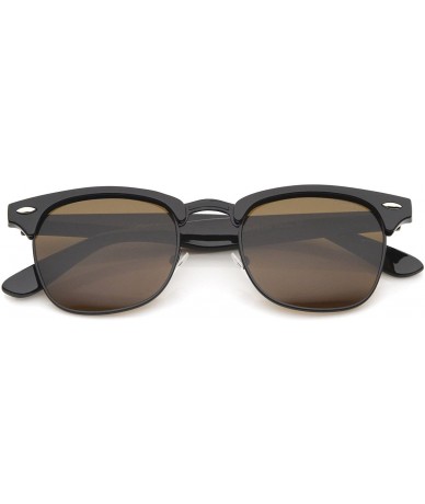 Wayfarer Premium Half Frame Horn Rimmed Sunglasses with Metal Rivets - Black-black / Brown - CY12MZJ8OIK $15.00