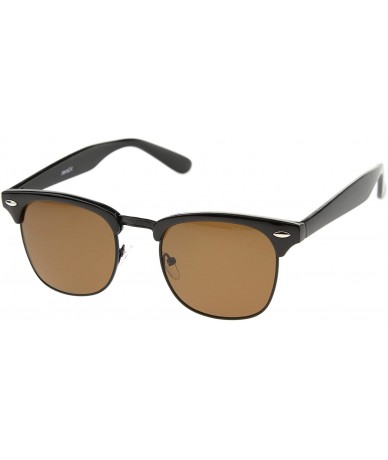 Wayfarer Premium Half Frame Horn Rimmed Sunglasses with Metal Rivets - Black-black / Brown - CY12MZJ8OIK $15.00
