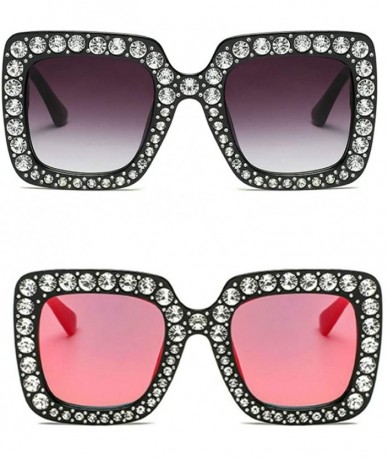 Rectangular Large Jeweled Sunglasses for Women Crystal Bling Studded Oversized Square Frame - Black+red Lenses - CV18IZOMY98 ...