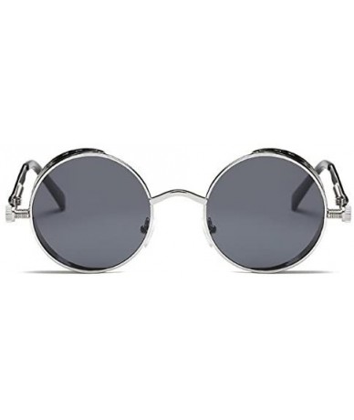 Round Retro Steampunk Fashion Round Metal Circle Frame Sunglasses - Silver-black - C51804NTE2Z $12.96