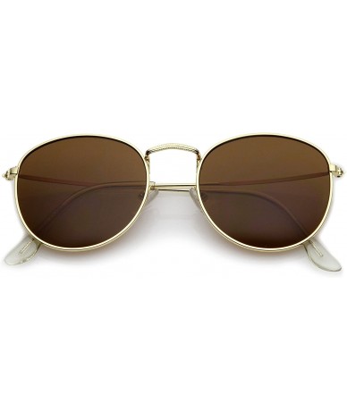 Round Classic Full Metal Frame Slim Temple Round Sunglasses 45mm - Gold / Brown - CT12NA3JLUE $11.30