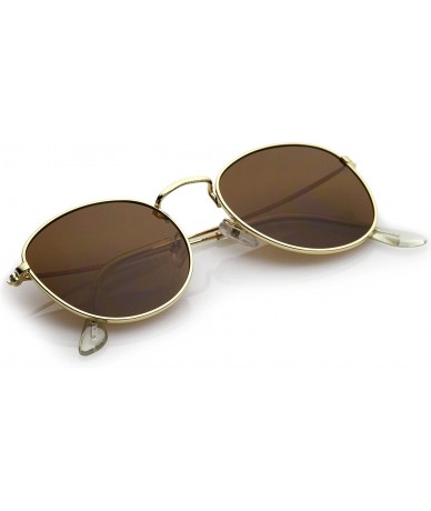 Round Classic Full Metal Frame Slim Temple Round Sunglasses 45mm - Gold / Brown - CT12NA3JLUE $11.30