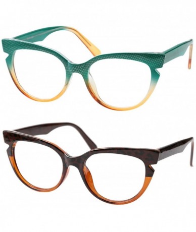 Round Womens Hit Color Grid Pattern Cat Eye Reading Glass Eyeglass Frame - 2 Pairs / Blue + Tea - C418IHUAM6W $33.22