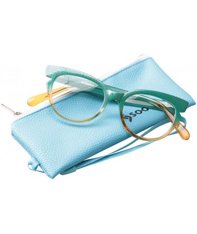 Round Womens Hit Color Grid Pattern Cat Eye Reading Glass Eyeglass Frame - 2 Pairs / Blue + Tea - C418IHUAM6W $17.40
