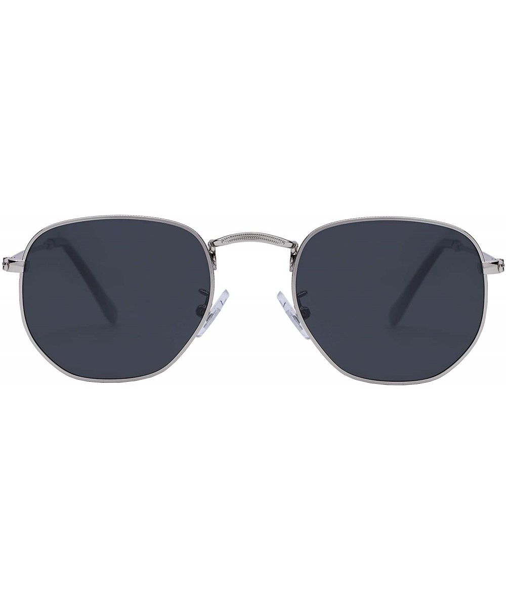 Oversized Medium Unisex Polygon Polarized Sunglasses - Shiny Silver Frame With Smoke Lens - CV196HLTHO5 $7.91