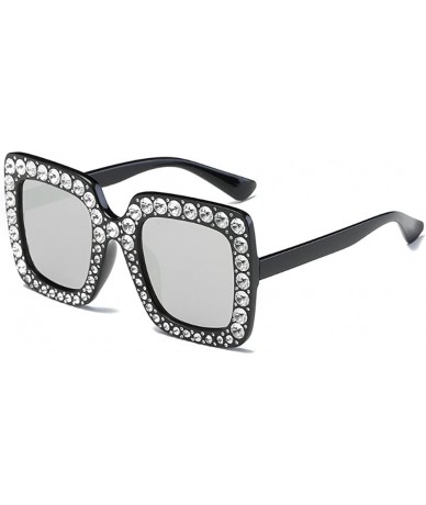 Semi-rimless Women Sunglasses Crystal Brand Designer Oversized Square Sunglasses - C2 - CT18D06DDML $20.08