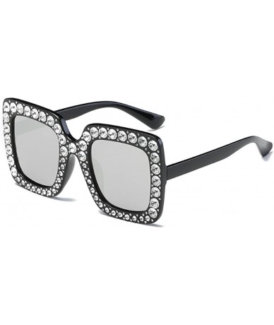 Semi-rimless Women Sunglasses Crystal Brand Designer Oversized Square Sunglasses - C2 - CT18D06DDML $12.25