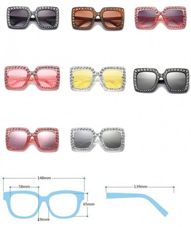 Semi-rimless Women Sunglasses Crystal Brand Designer Oversized Square Sunglasses - C2 - CT18D06DDML $12.25