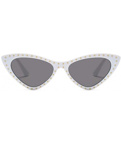 Cat Eye Women Sunglasses Cateye Jeweled Studded Small Frame Designer Statement Shades - White - C318HCW3LIW $27.25